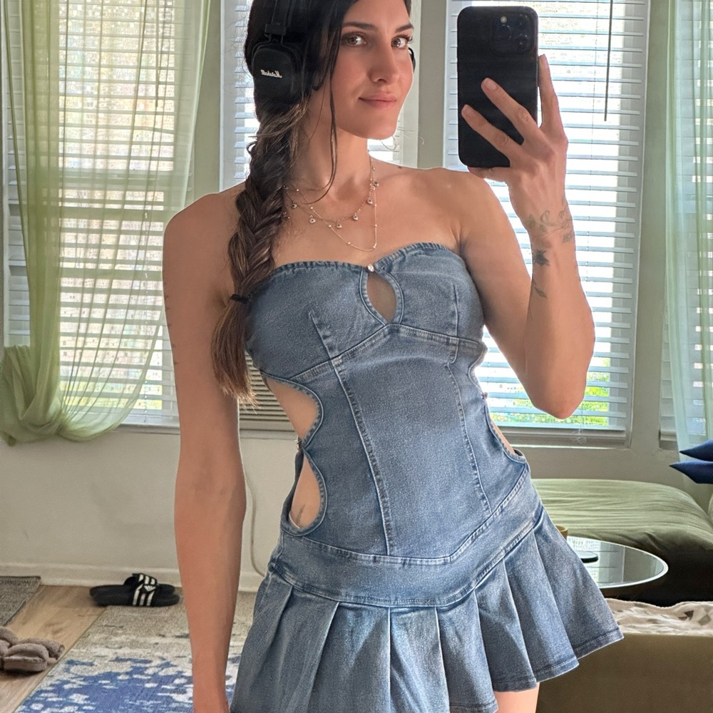 Denim Strapless Cutout Dress